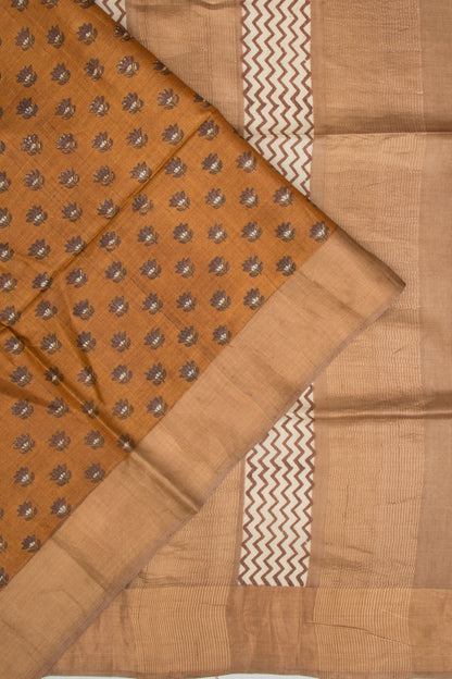 Tussar Floral Printed Mustard Yellow Saree