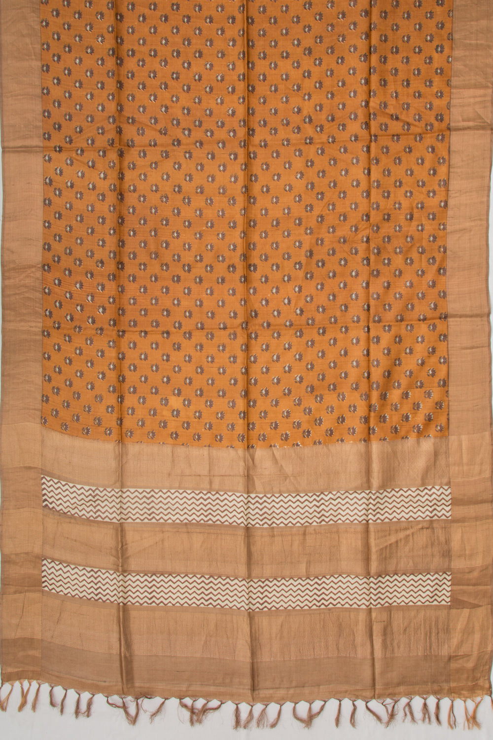 Tussar Floral Printed Mustard Yellow Saree