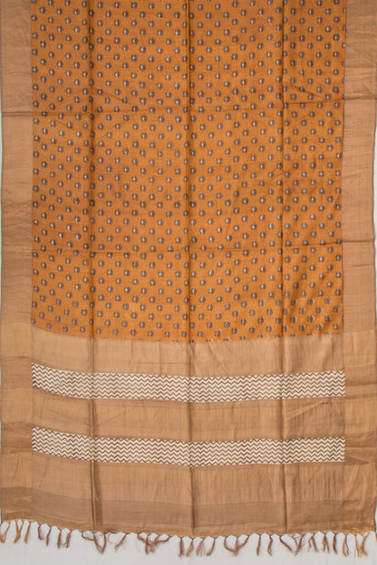 Tussar Floral Printed Mustard Yellow Saree