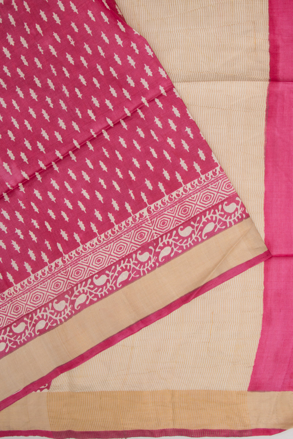 Soft Tussar Printed Pink Saree