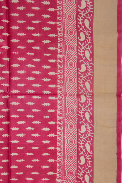 Soft Tussar Printed Pink Saree
