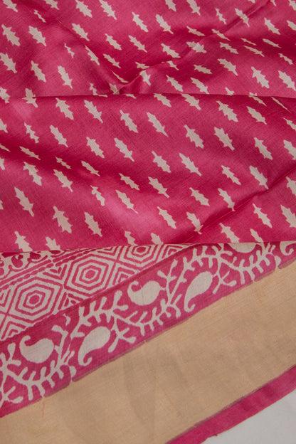 Soft Tussar Printed Pink Saree