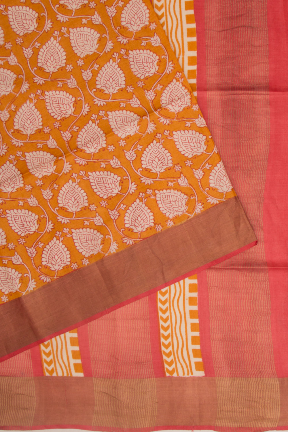 Tussar Floral Printed Mustard Yellow Saree