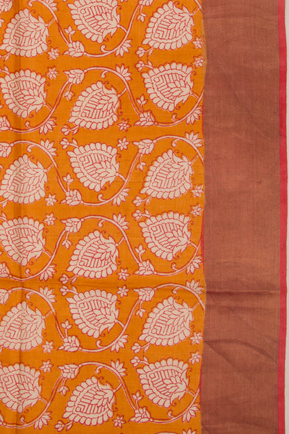 Tussar Floral Printed Mustard Yellow Saree