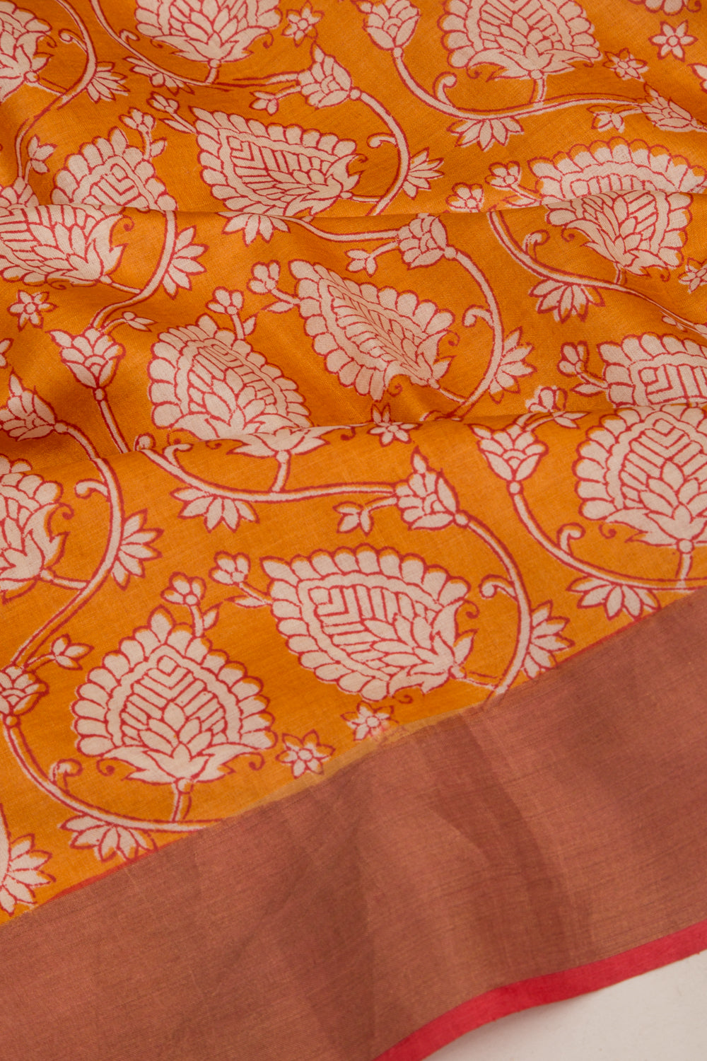 Tussar Floral Printed Mustard Yellow Saree