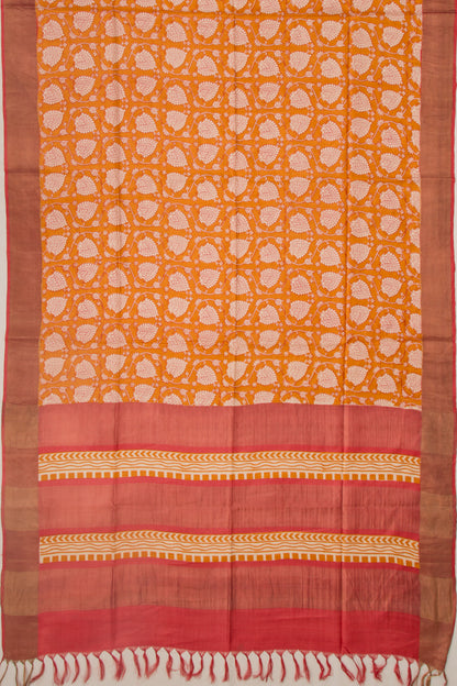 Tussar Floral Printed Mustard Yellow Saree