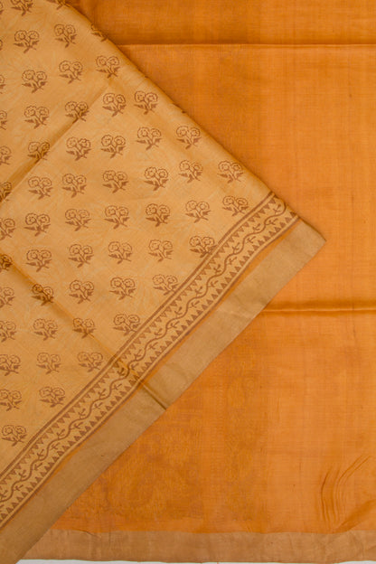 Soft Tussar Floral Printed Mustard Yellow Saree