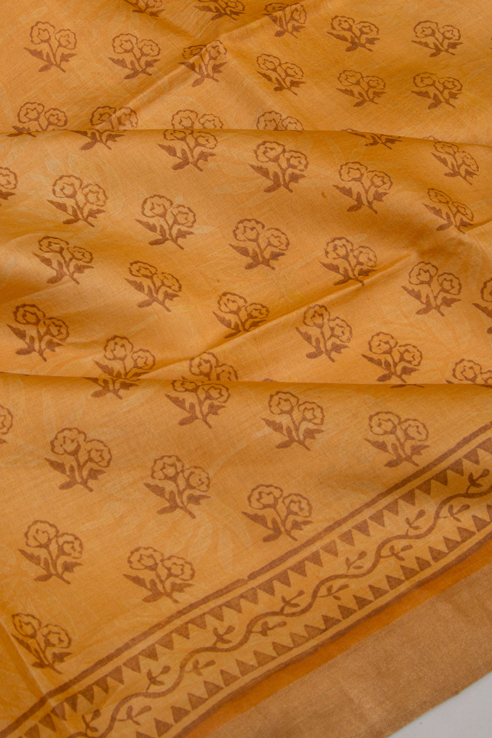 Soft Tussar Floral Printed Mustard Yellow Saree