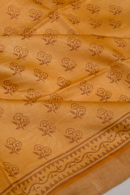 Soft Tussar Floral Printed Mustard Yellow Saree