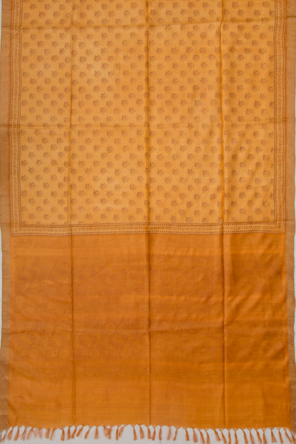 Soft Tussar Floral Printed Mustard Yellow Saree