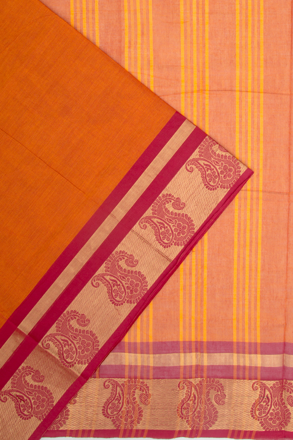 Handspun Cotton Plain Orange Saree