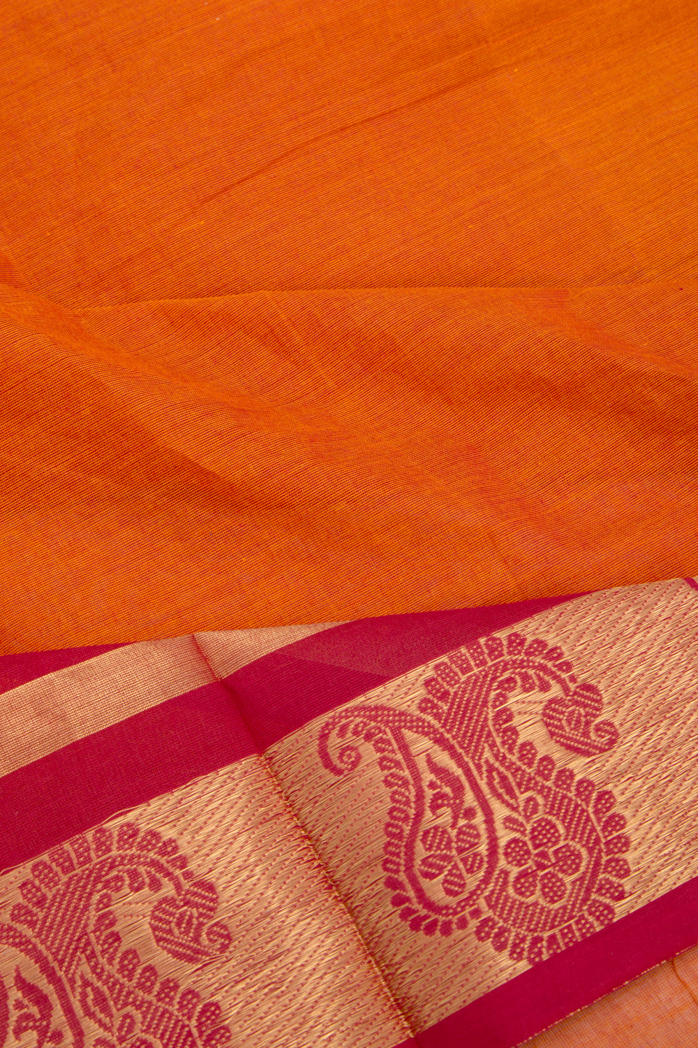 Handspun Cotton Plain Orange Saree