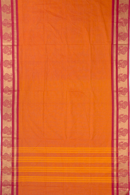 Handspun Cotton Plain Orange Saree
