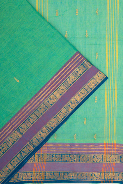 Handspun Cotton Butta Sea Green Saree