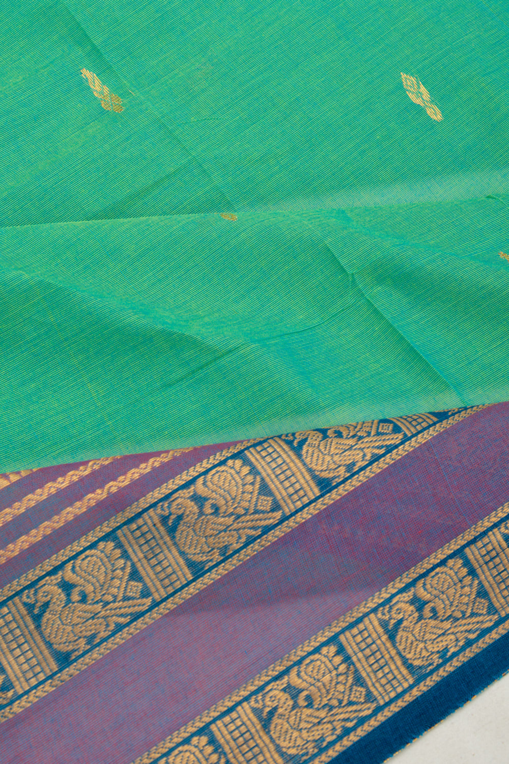 Handspun Cotton Butta Sea Green Saree
