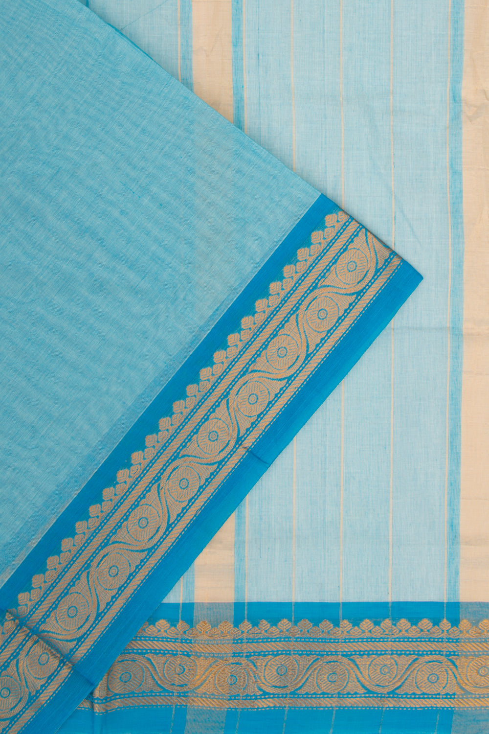 Handspun Cotton Plain Blue Saree