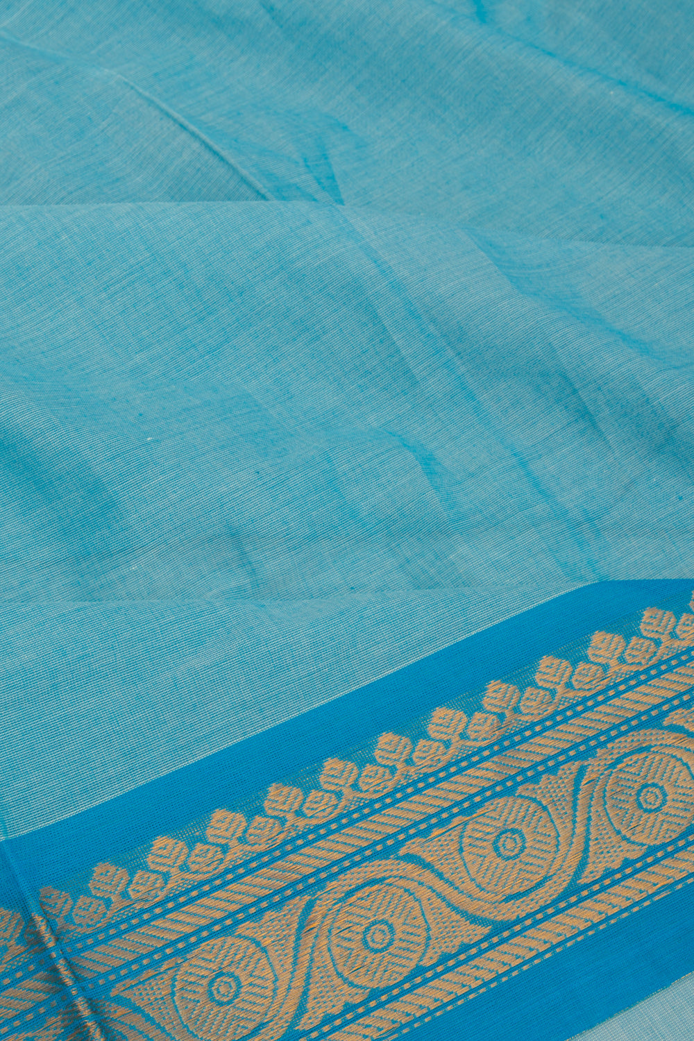 Handspun Cotton Plain Blue Saree