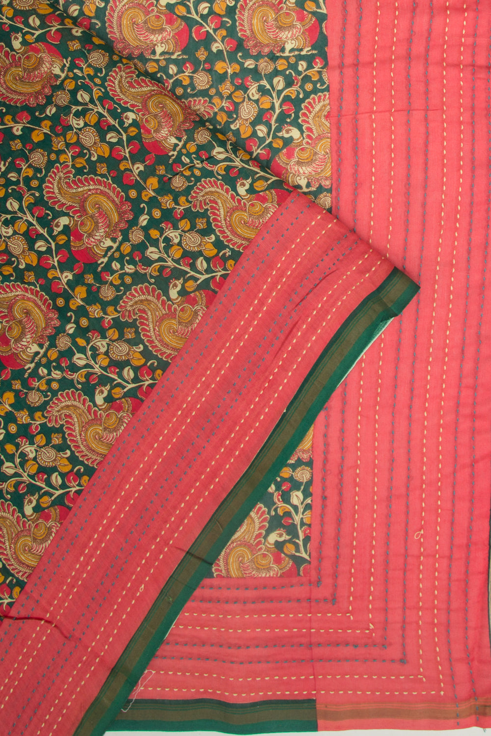 Chanderi Silk Floral Printed Green Saree