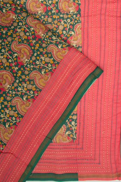 Chanderi Silk Floral Printed Green Saree