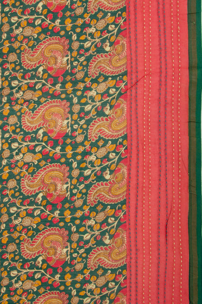 Chanderi Silk Floral Printed Green Saree