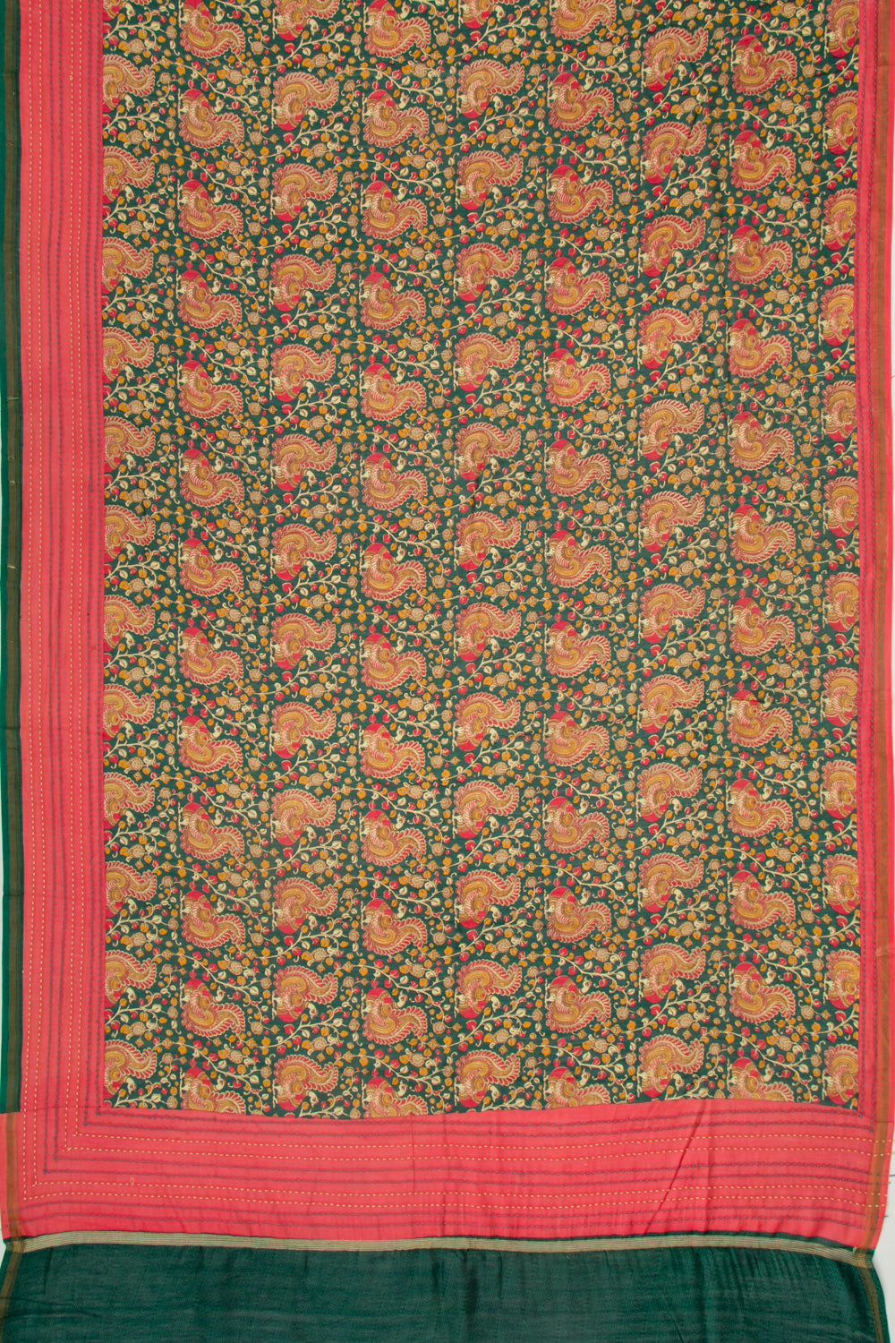 Chanderi Silk Floral Printed Green Saree