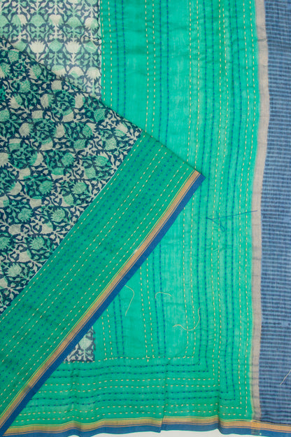 Chanderi Silk Floral Printed Green Saree