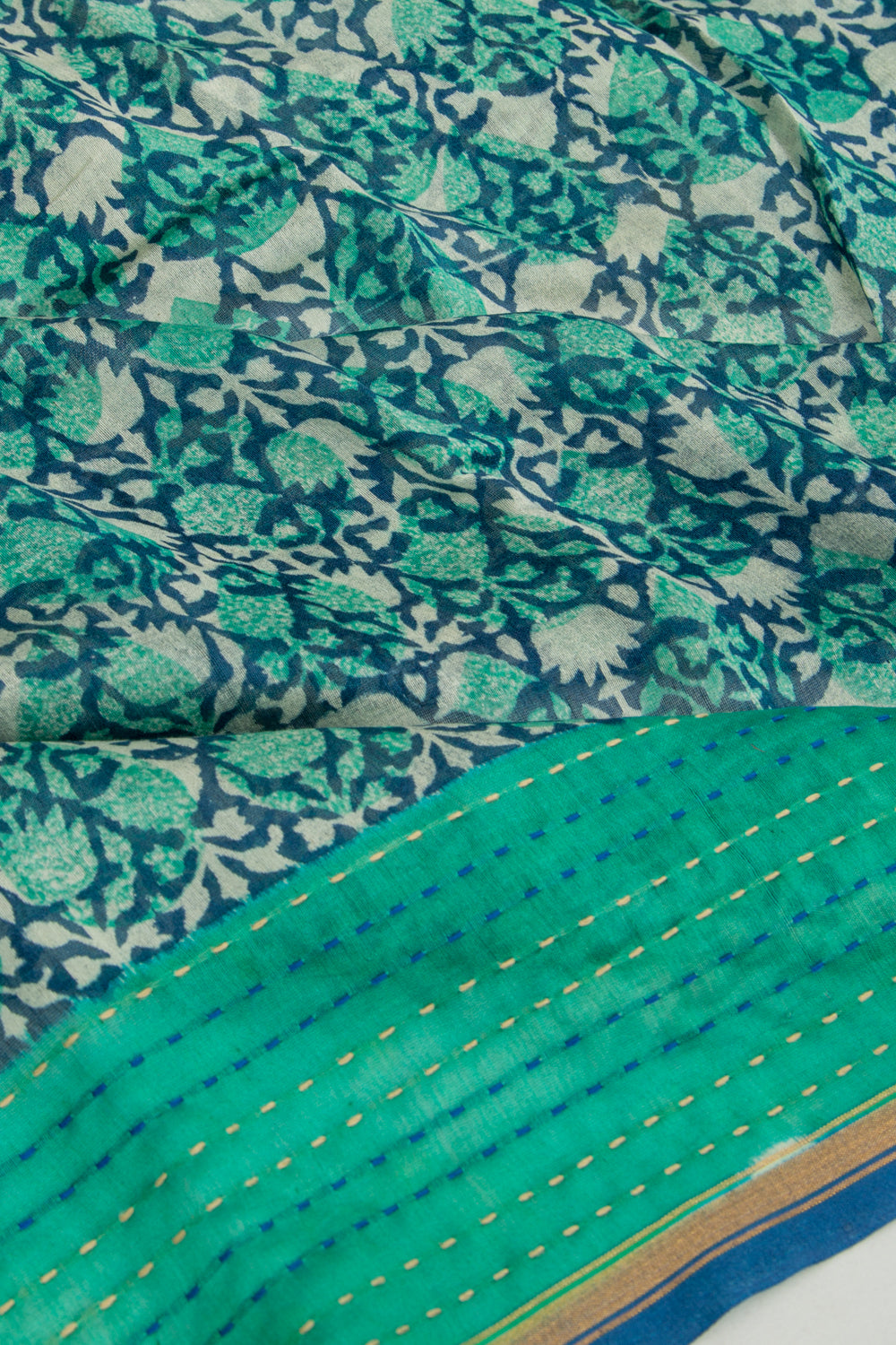 Chanderi Silk Floral Printed Green Saree