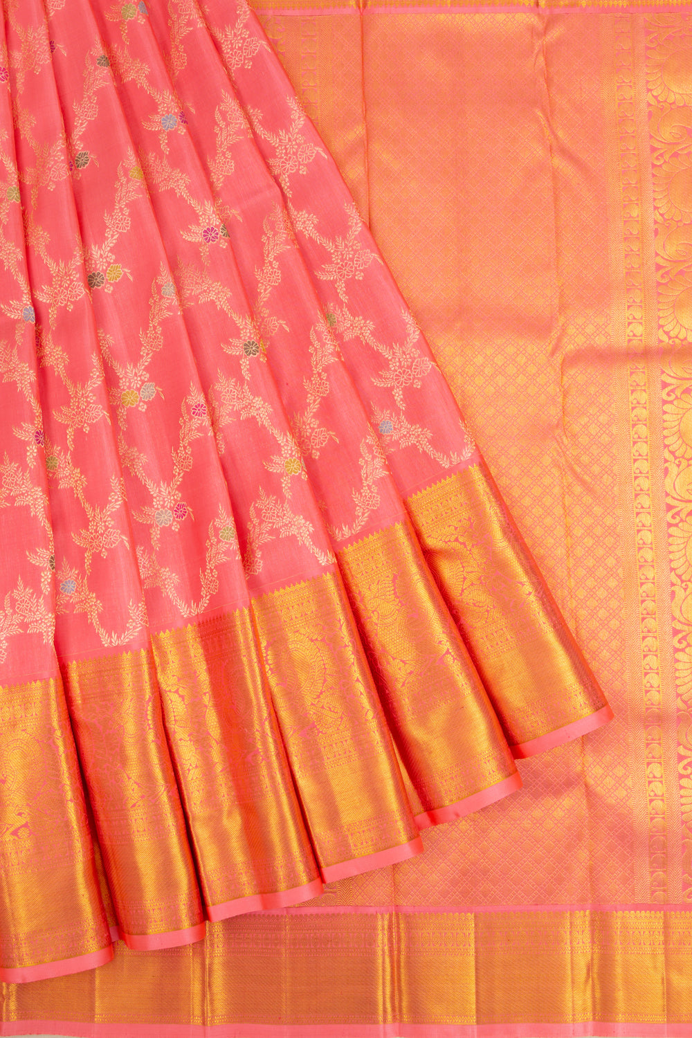 Kanchipuram Silk Jaal Pink Saree