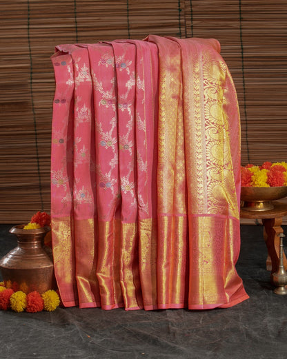 Kanchipuram Silk Jaal Pink Saree