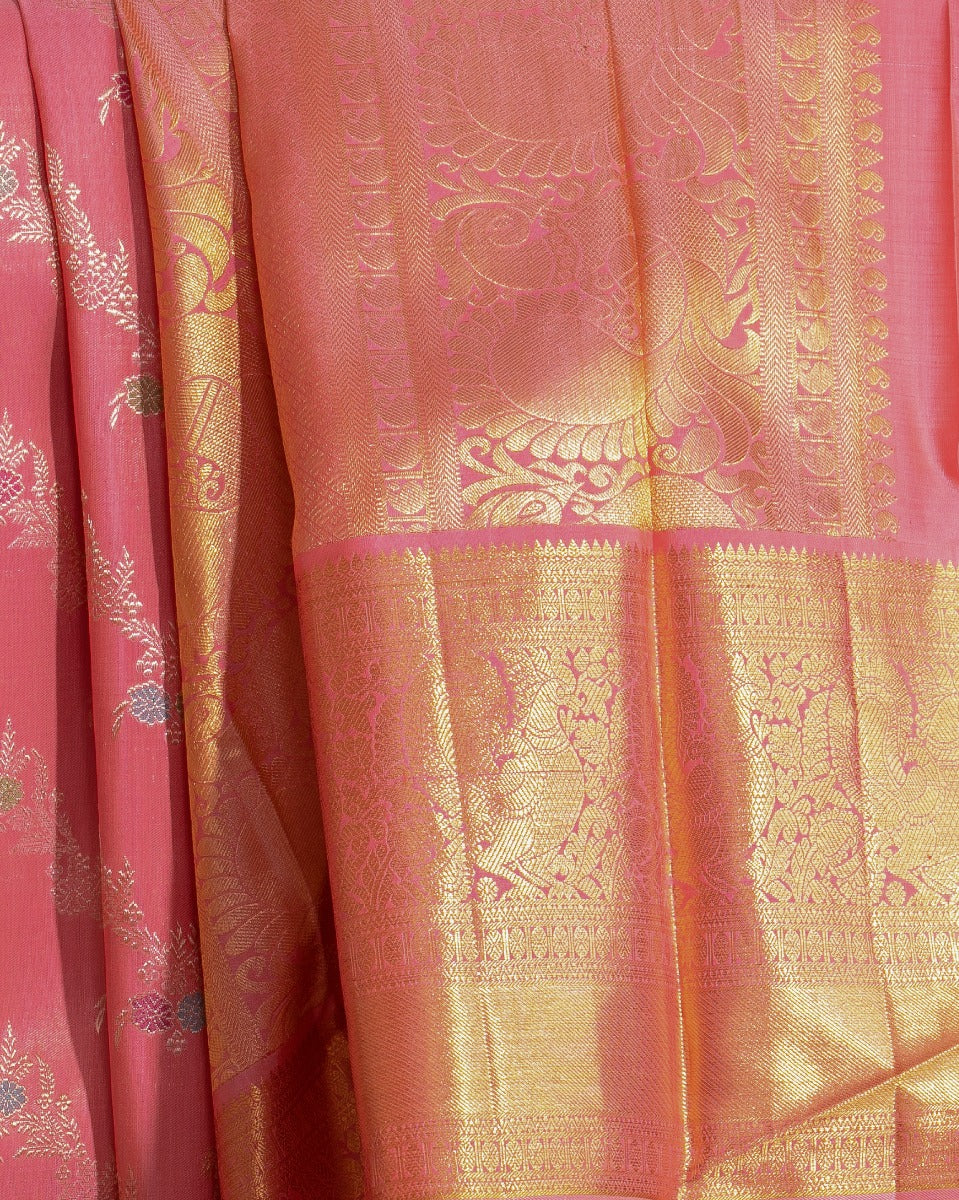 Kanchipuram Silk Jaal Pink Saree