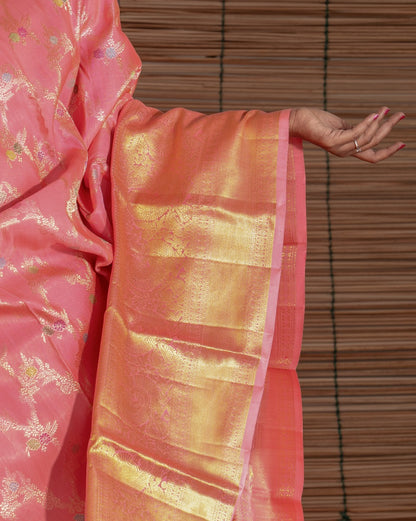 Kanchipuram Silk Jaal Pink Saree