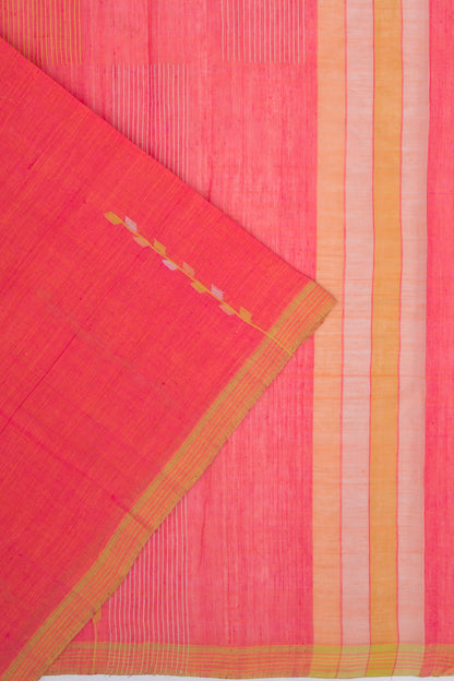 Handspun Cotton Plain Pink Saree