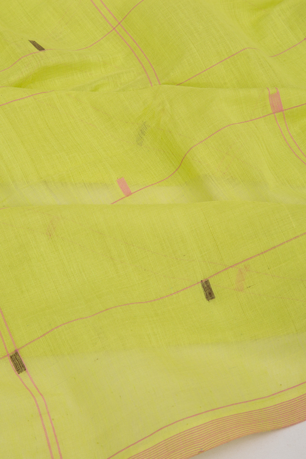 Handspun Cotton Checks Green Saree