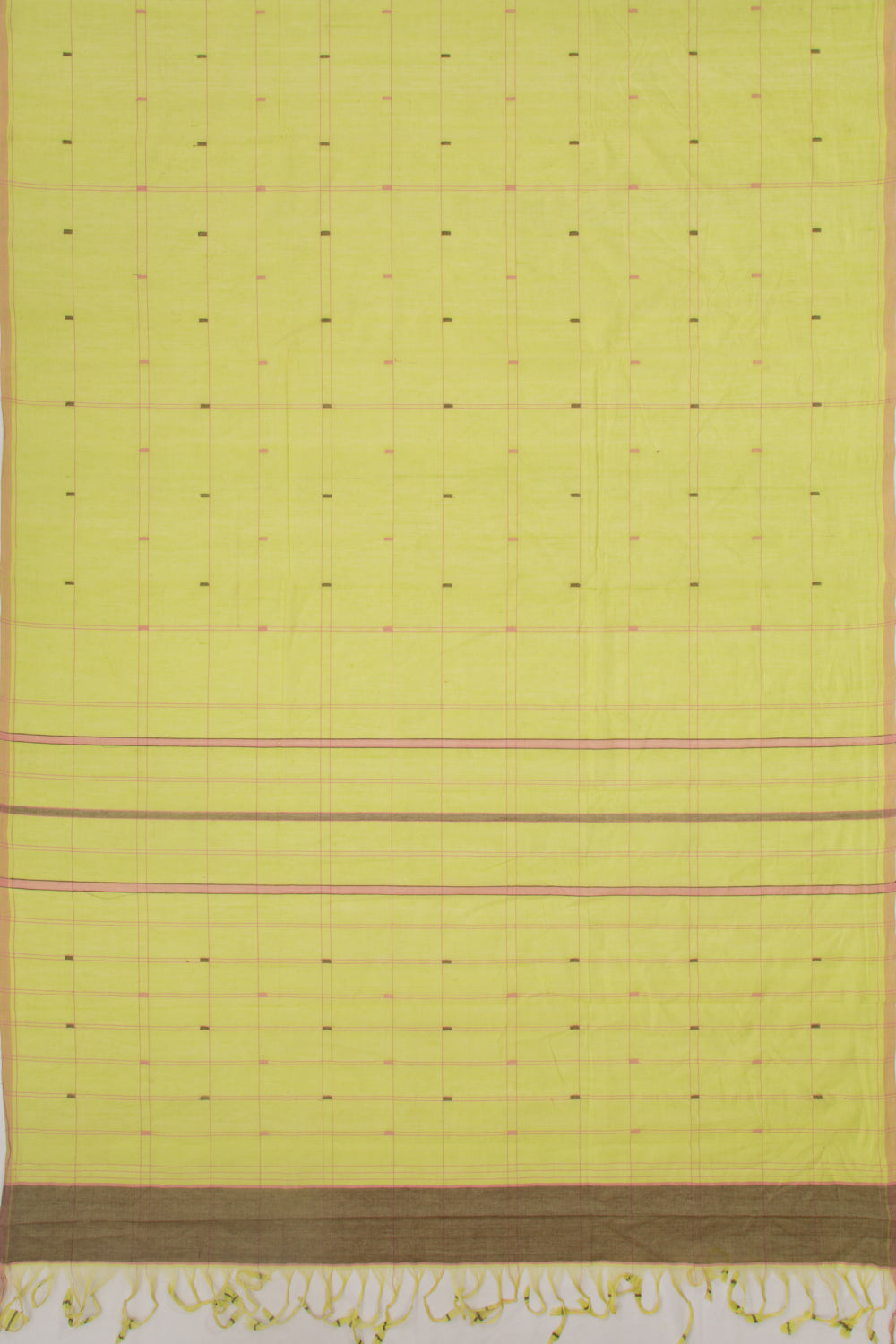 Handspun Cotton Checks Green Saree