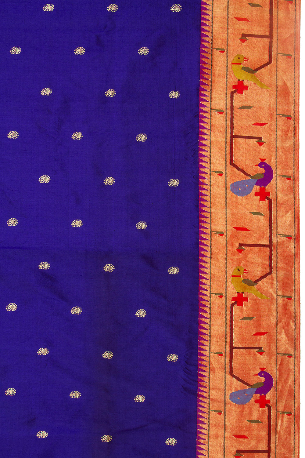 Paithani Silk Butta Dark Blue Saree With Akruthi Border