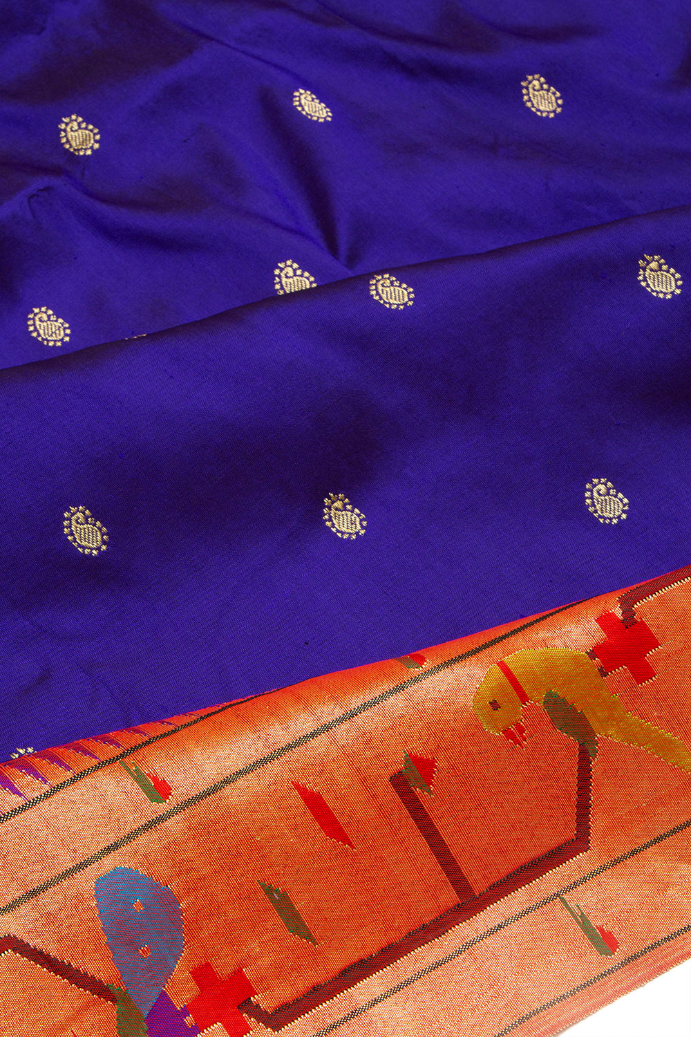Paithani Silk Butta Dark Blue Saree With Akruthi Border