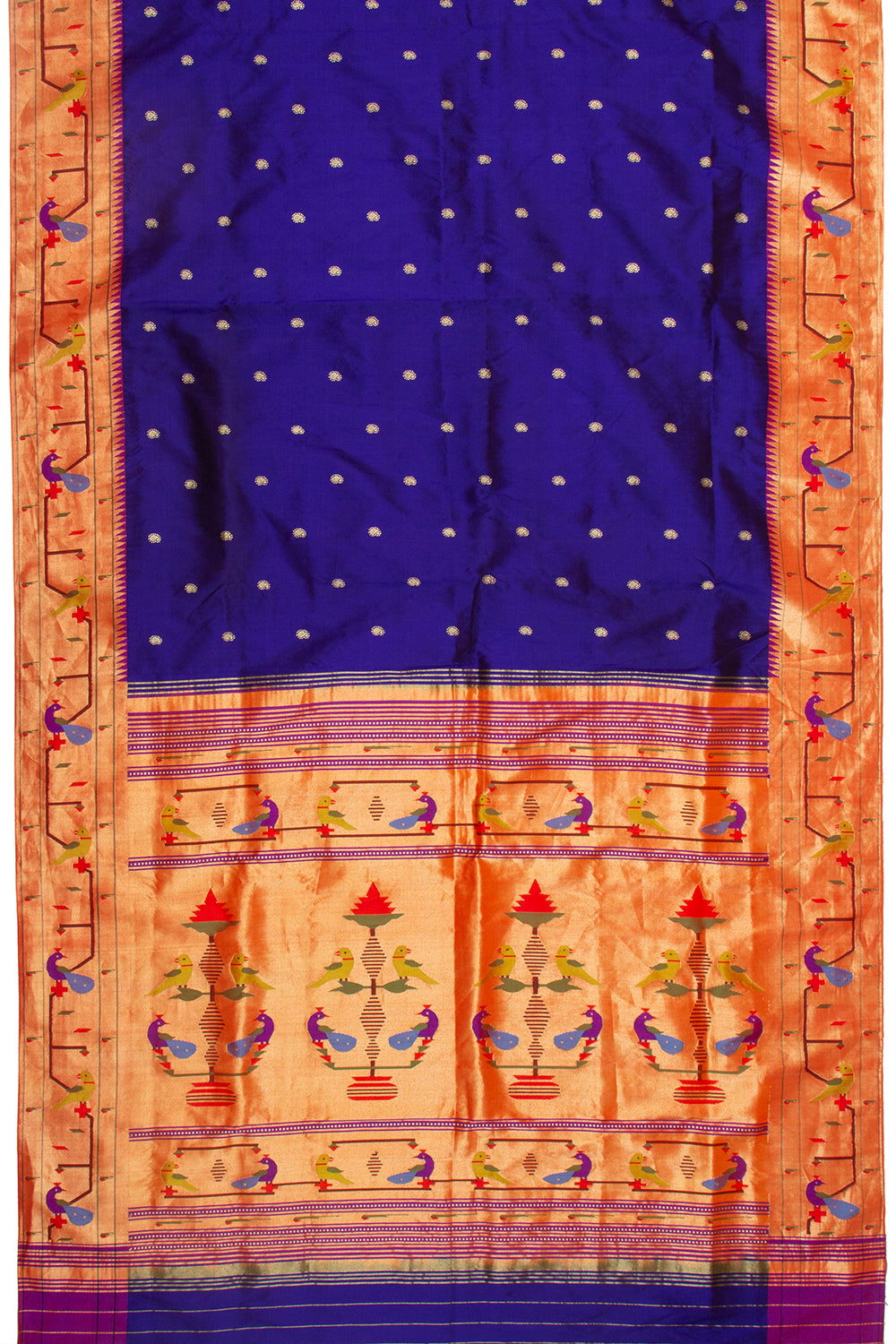 Paithani Silk Butta Dark Blue Saree With Akruthi Border