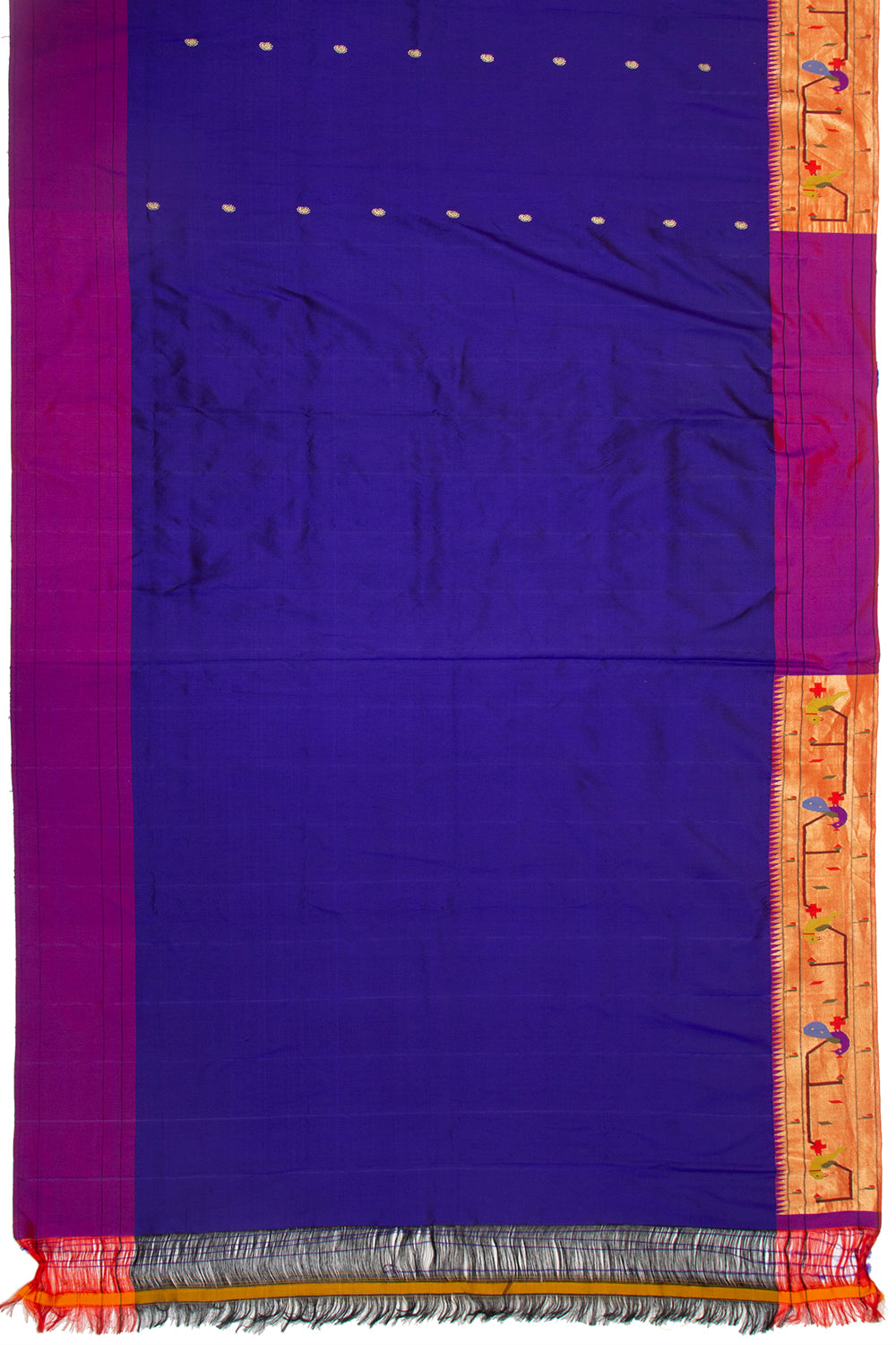 Paithani Silk Butta Dark Blue Saree With Akruthi Border