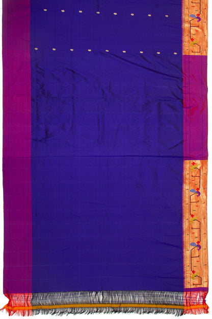 Paithani Silk Butta Dark Blue Saree With Akruthi Border