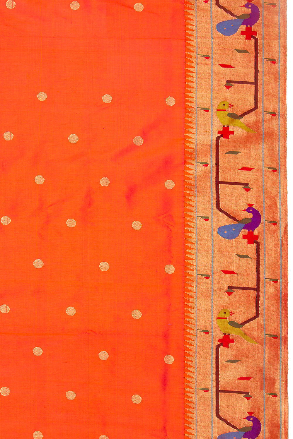 Paithani Silk Butta Orange Saree With Akruthi Border