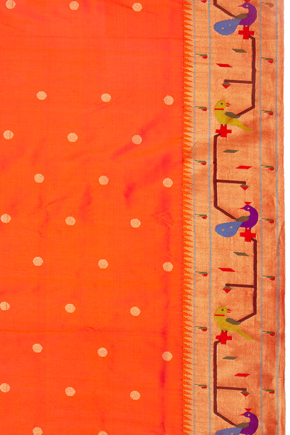 Paithani Silk Butta Orange Saree With Akruthi Border