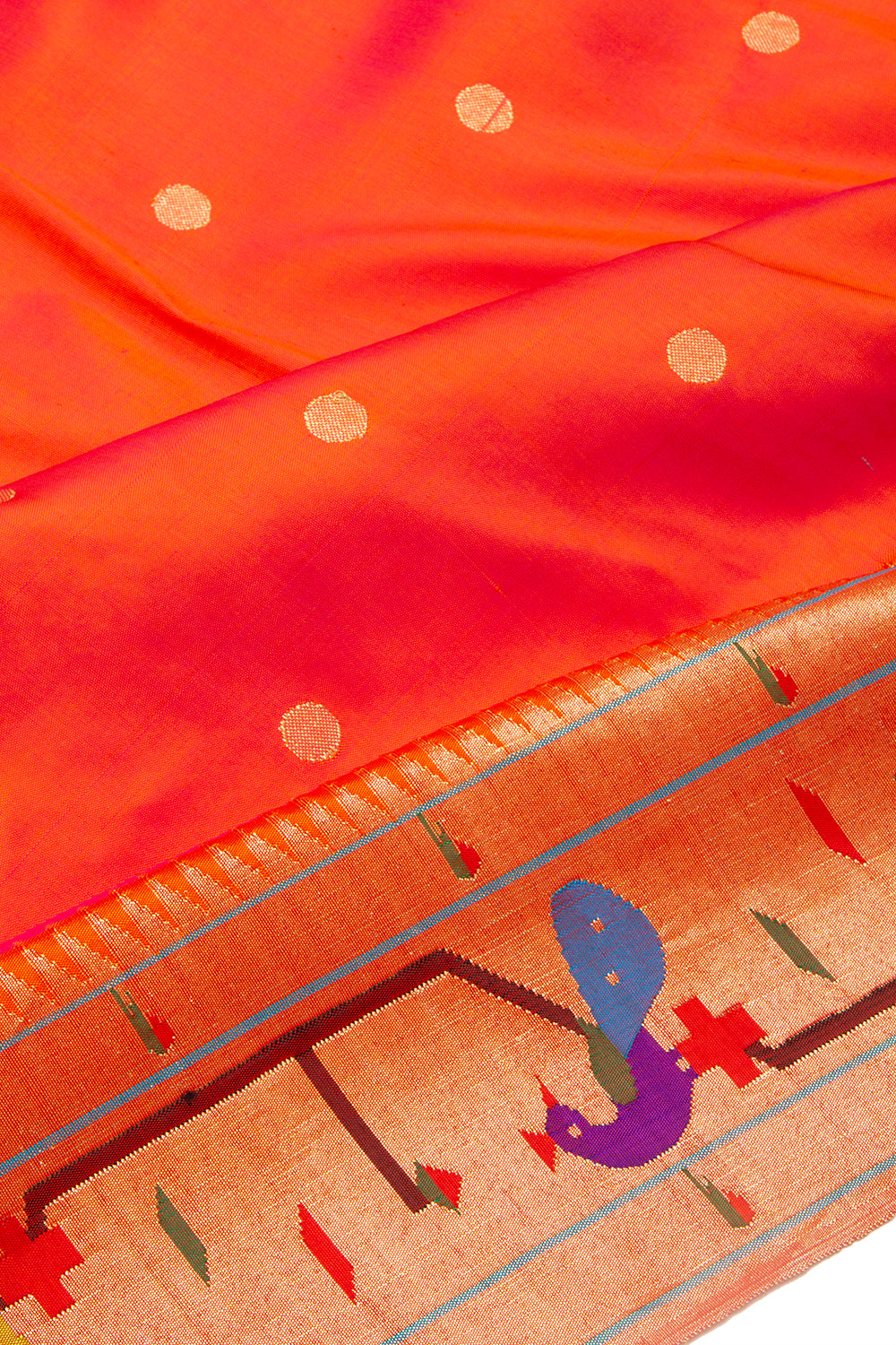 Paithani Silk Butta Orange Saree With Akruthi Border