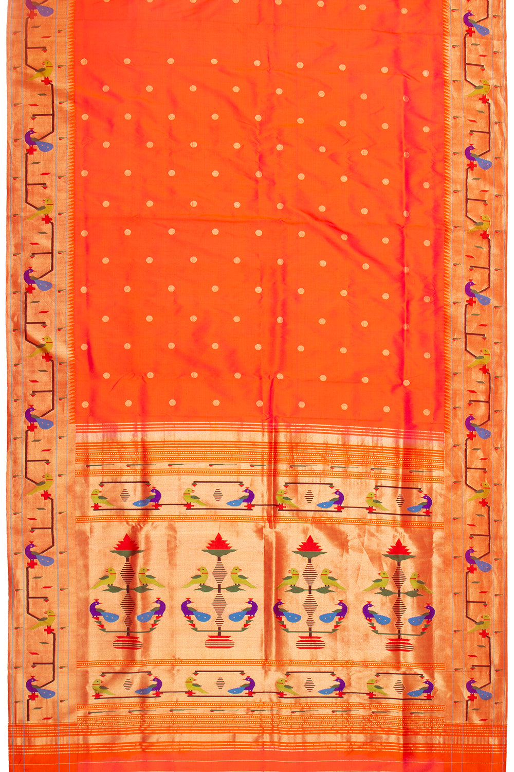 Paithani Silk Butta Orange Saree With Akruthi Border
