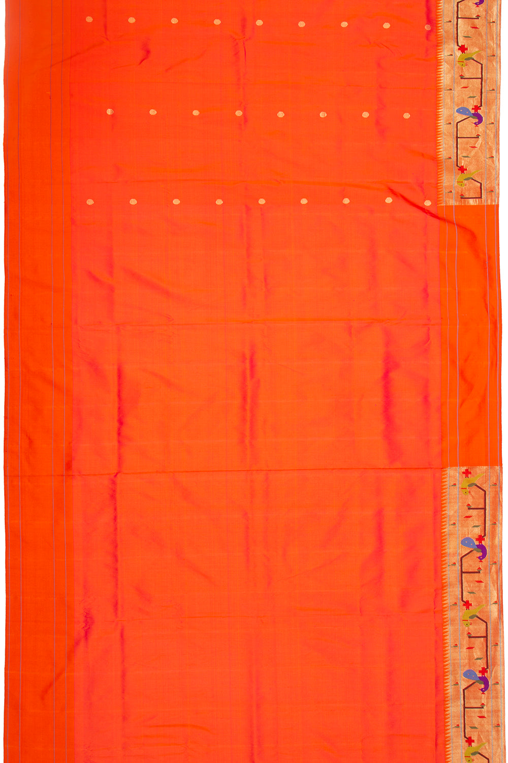 Paithani Silk Butta Orange Saree With Akruthi Border