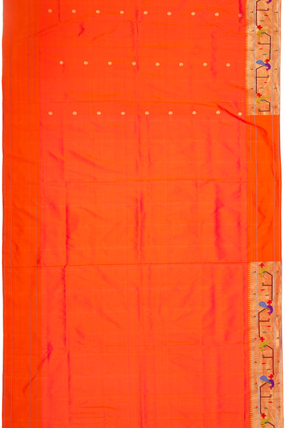 Paithani Silk Butta Orange Saree With Akruthi Border