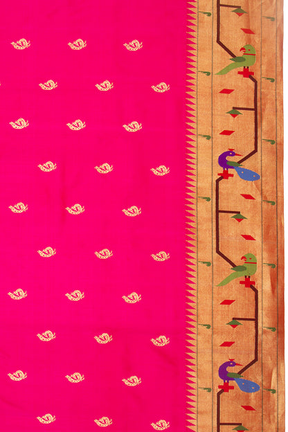 Paithani Silk Butta Pink Saree With Akruthi Border