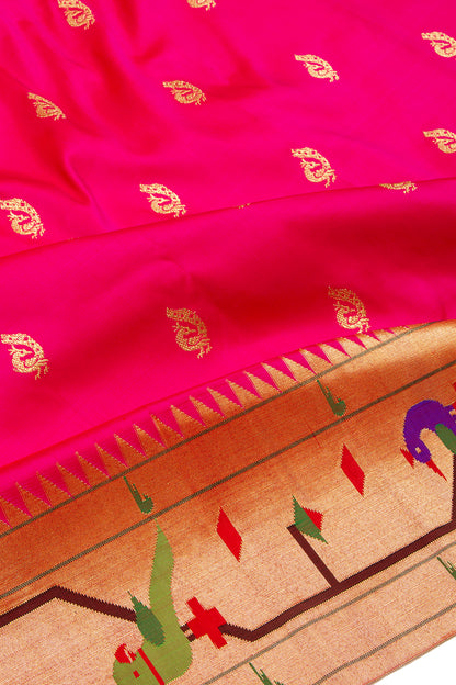 Paithani Silk Butta Pink Saree With Akruthi Border