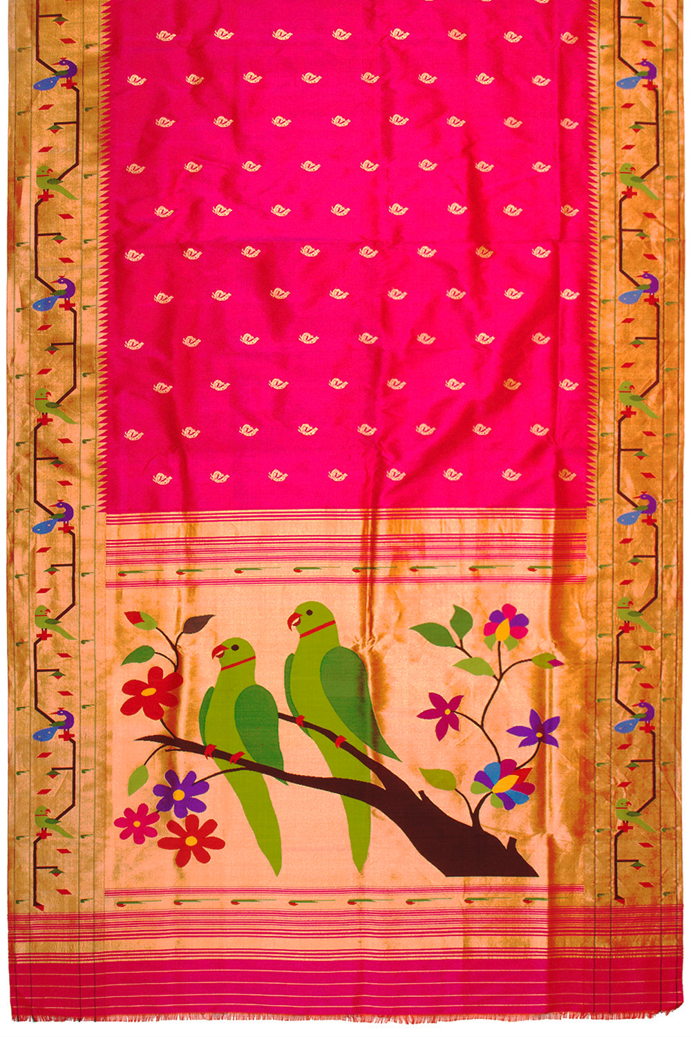 Paithani Silk Butta Pink Saree With Akruthi Border
