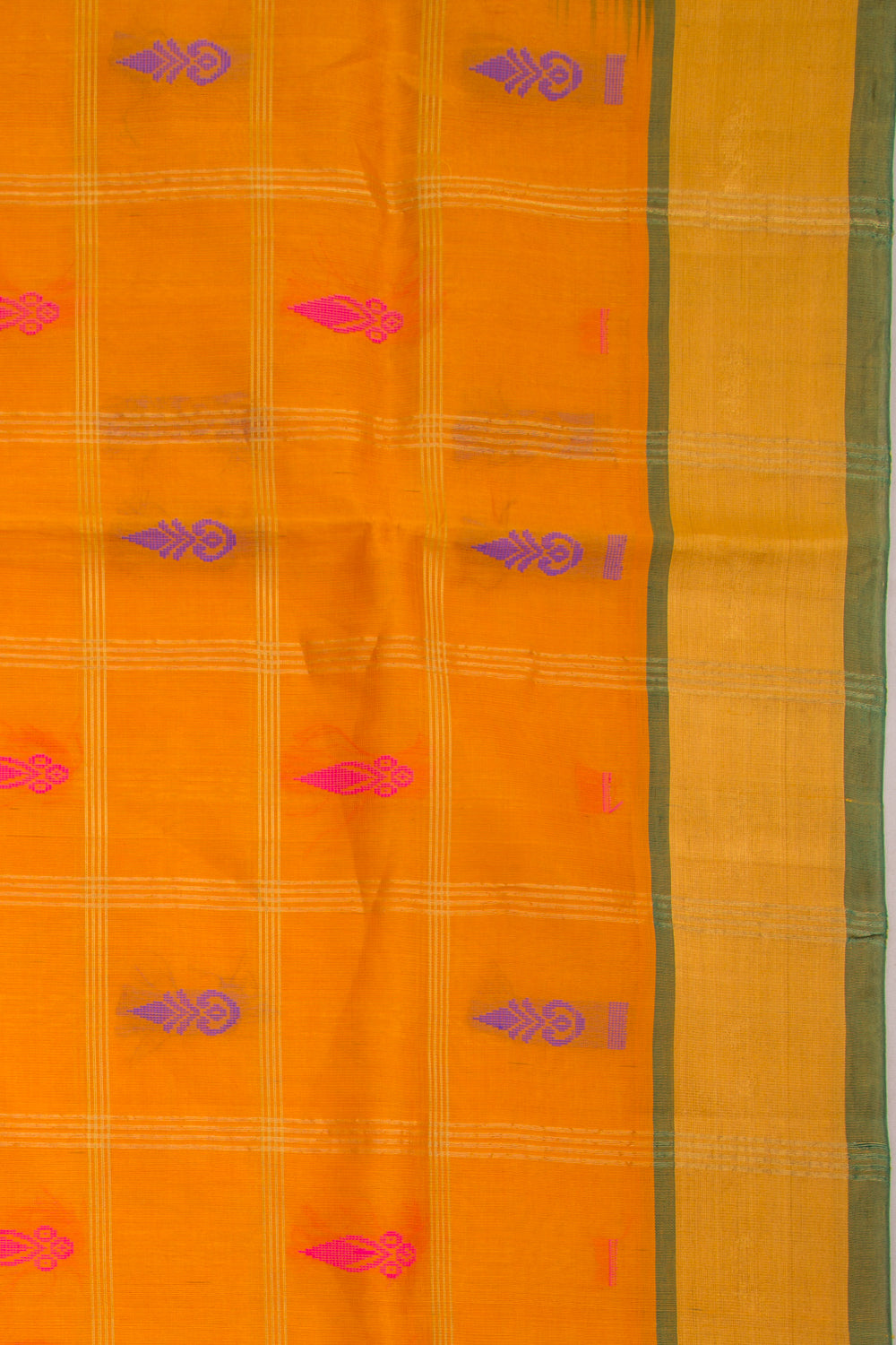 Mangalagiri Cotton And Silk Checks And Butta Mustard Yellow Saree