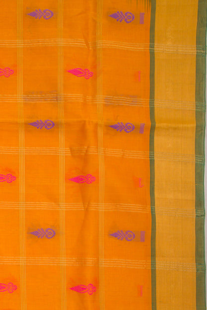 Mangalagiri Cotton And Silk Checks And Butta Mustard Yellow Saree